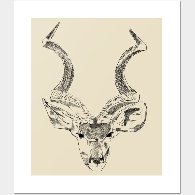 African Kudu - Black Wall Art by The Creative Palette